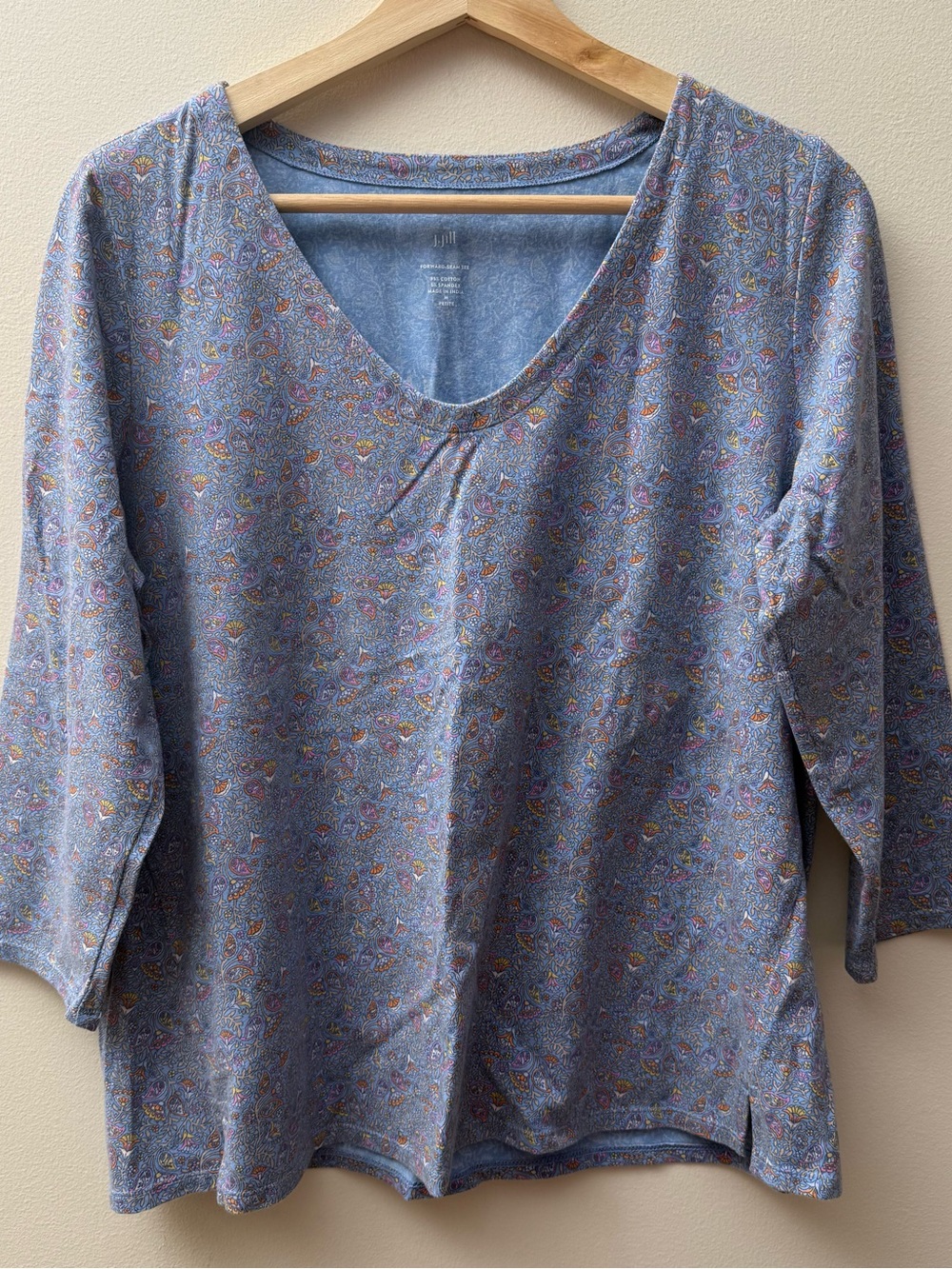 J. Jill Blue Paisley V-Neck Long Sleeve Tee